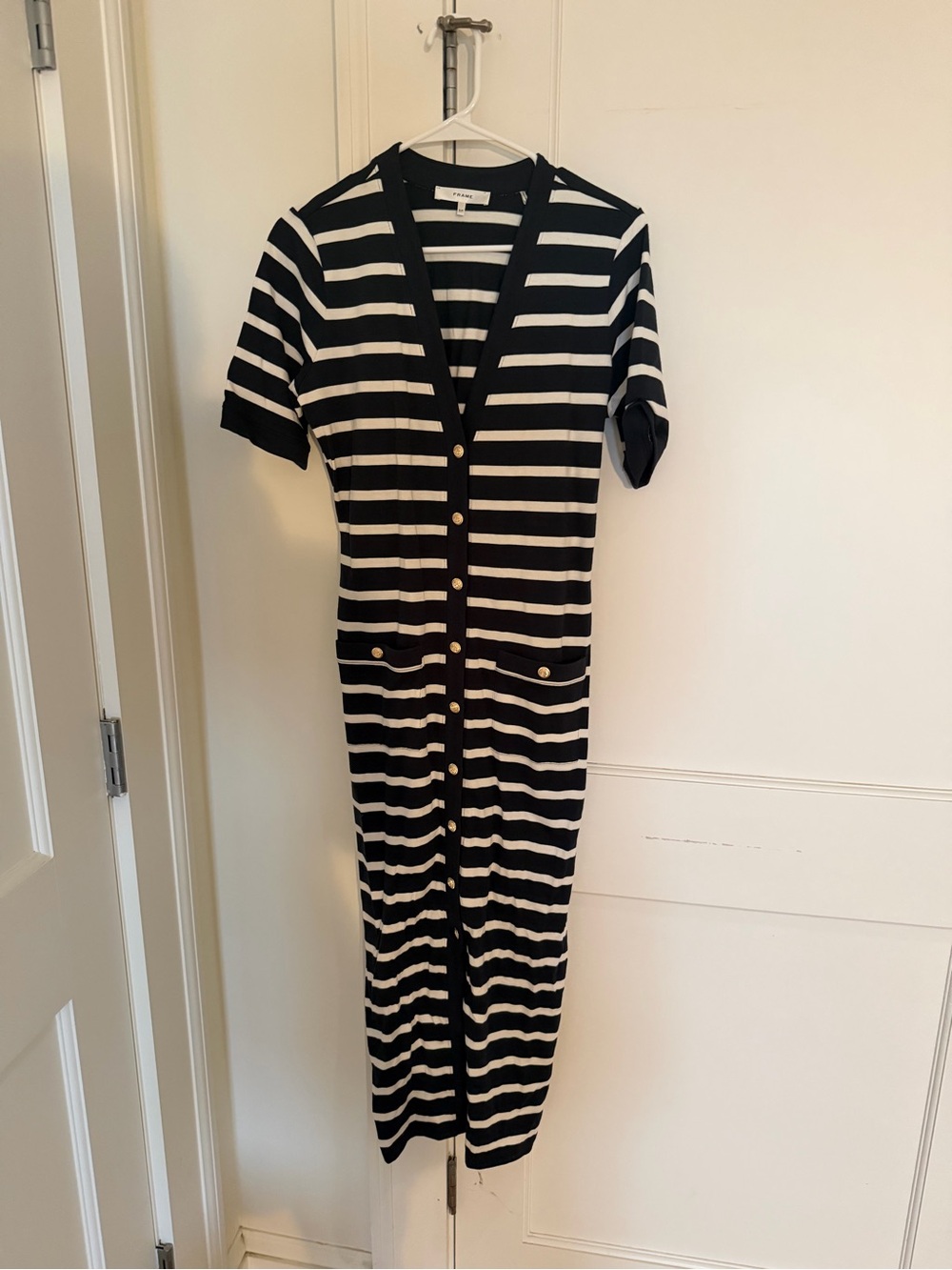 FRAME navy and white striped dress. New without tags.